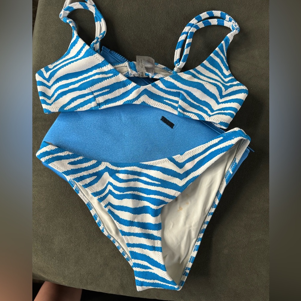 triangl swimwear Blue and White Zebra Print Bikini Set
